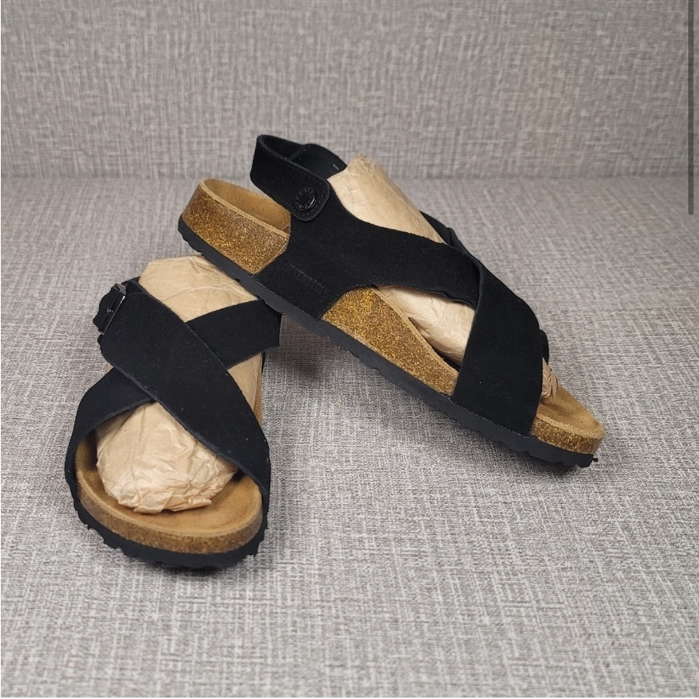 Birkenstock Tulum Soft Footbed Black Suede Leather sandals EU 38 Womens 7 Mens 5